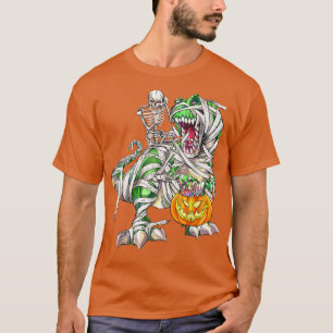 Camiseta Skeleton Riding Dinosaur T Re Mummy Scary Hallowee