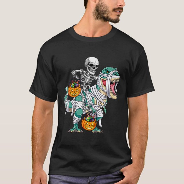 Camiseta Skeleton Riding Dinosaur T Rex Fun Niños Hallo (Anverso)