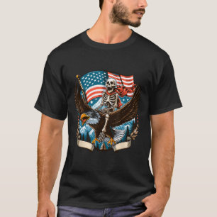 Camiseta Skeleton Riding Eagle Estadounidense 4 De Julio Pa