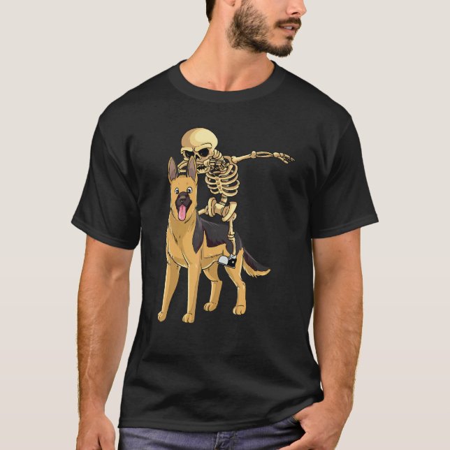 Camiseta Skeleton Riding German Shepherd Lazy Halloween Cos (Anverso)