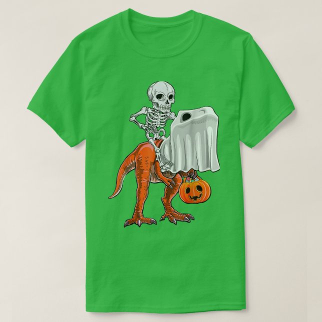 Camiseta Skeleton Riding Ghost Dinosaur T re Halloween Funn (Diseño del anverso)