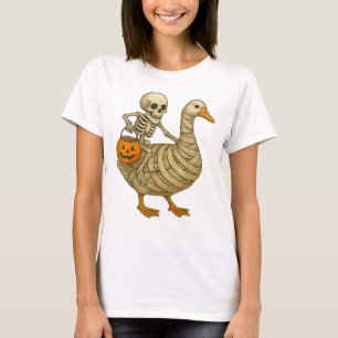 Camiseta Skeleton Riding Mom Goose Halloween Funny Pumpkin