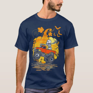 Camiseta Skeleton Riding Monster Truck Pumpkin Halloween Bo