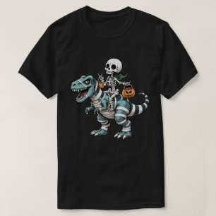 Camiseta Skeleton Riding Mummy Dinosaur Funny Halloween