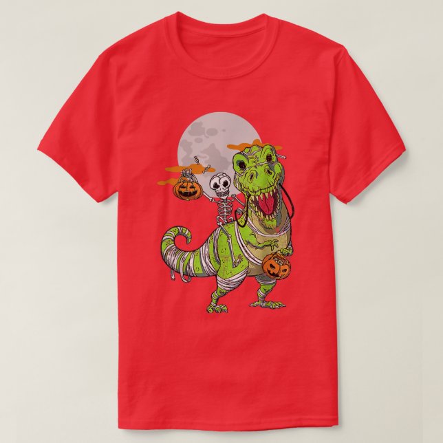 Camiseta Skeleton Riding Mummy Dinosaur Funny Halloween Cos (Diseño del anverso)
