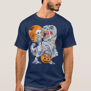 Camiseta Skeleton Riding Mummy Dinosaur Funny Halloween Pum
