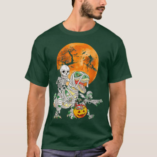 Camiseta Skeleton Riding Mummy Dinosaur Funny Halloween Pum