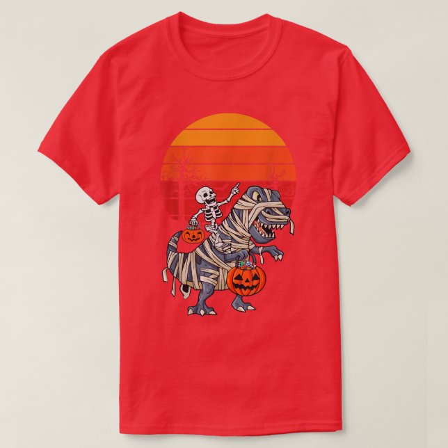 Camiseta Skeleton Riding Mummy Dinosaur Funny Tre Halloween (Diseño del anverso)