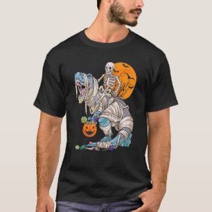 Camiseta Skeleton Riding Mummy Dinosaur Rex Halloween