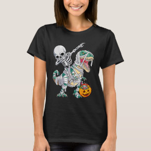 Camiseta Skeleton Riding Mummy Dinosaur Rex Halloween