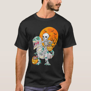 Camiseta Skeleton Riding Mummy Dinosaur Rex Halloween