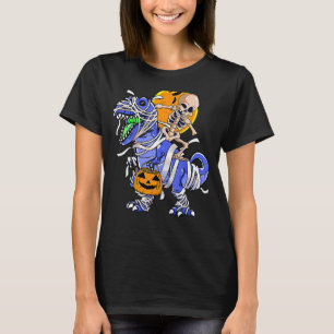 Camiseta Skeleton Riding Mummy Dinosaur rex Halloween