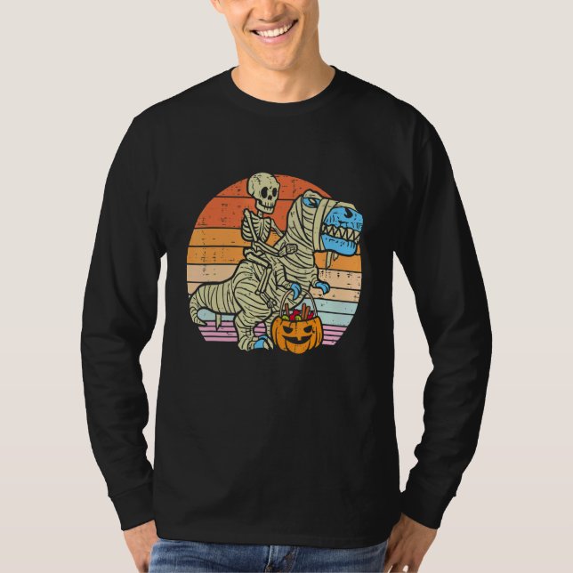 Camiseta Skeleton Riding Mummy Dinosaur rex Halloween  Pump (Anverso)
