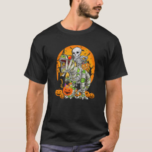 Camiseta Skeleton Riding Mummy Dinosaur rex Halloween Pump