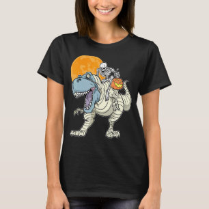 Camiseta Skeleton Riding Mummy Dinosaur rex Halloween Pump