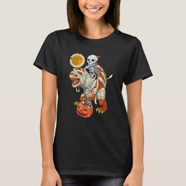 Camiseta Skeleton Riding Mummy Dinosaur rex Halloween  Pump (Anverso)