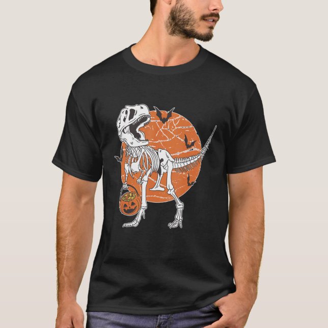 Camiseta Skeleton Riding Mummy Dinosaur rex Halloween  Pump (Anverso)