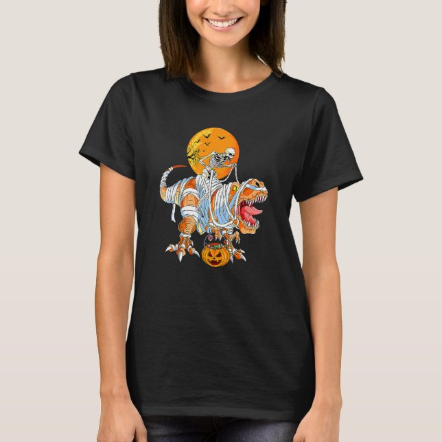 Camiseta Skeleton Riding Mummy Dinosaur rex Para Niños H (Anverso)