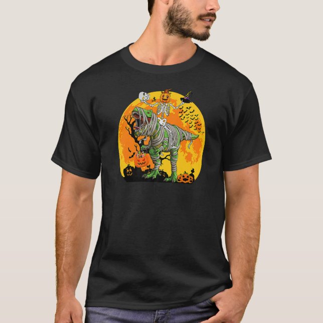 Camiseta Skeleton Riding Mummy Dinosaur rex Para Niños H (Anverso)