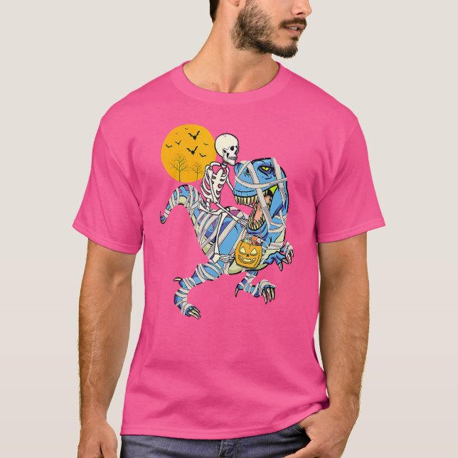Camiseta Skeleton Riding Mummy Dinosaur rex Para Niños H (Anverso)