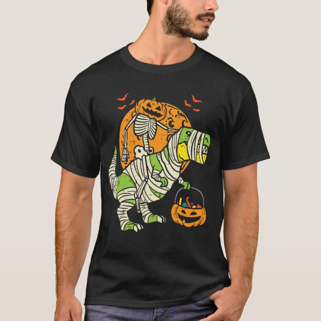 Camiseta Skeleton Riding Mummy Dinosaur T Rex (Anverso)