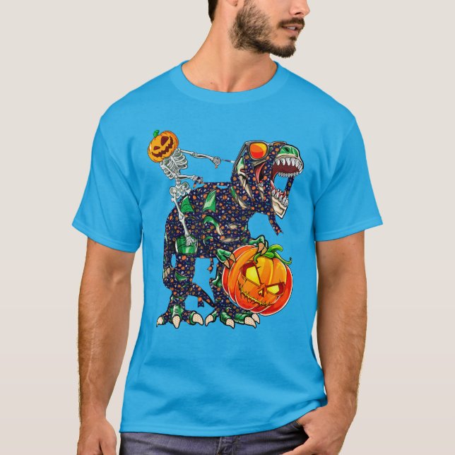 Camiseta Skeleton Riding Mummy Dinosaur T Rex (Anverso)