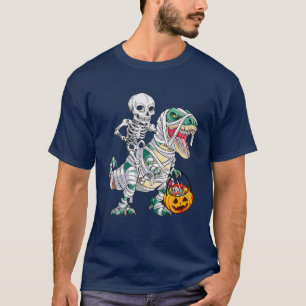Camiseta Skeleton Riding Mummy Dinosaur T Rex Halloween