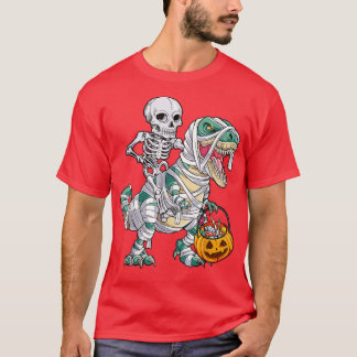 Camiseta Skeleton Riding Mummy Dinosaur T Rex Halloween Boy