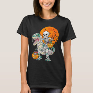 Camiseta Skeleton Riding Mummy Dinosaur T Rex Halloween Div