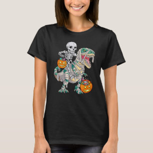 Camiseta Skeleton Riding Mummy Dinosaur T rex Halloween Div