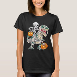 Camiseta Skeleton Riding Mummy Dinosaur T rex Halloween Div