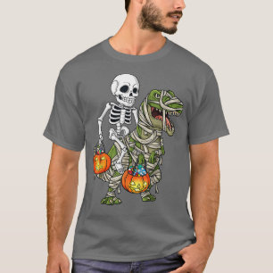 Camiseta Skeleton Riding Mummy Dinosaur T rex Halloween Div