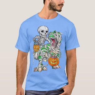 Camiseta Skeleton Riding Mummy Dinosaur T Rex Halloween Div