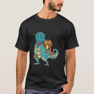 Camiseta Skeleton Riding Mummy Dinosaur T Rex Halloween Div