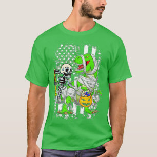 Camiseta Skeleton Riding Mummy Dinosaur T rex Halloween Div