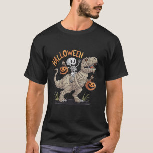 Camiseta Skeleton Riding Mummy Dinosaur T rex Halloween Div