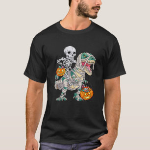 Camiseta Skeleton Riding Mummy Dinosaur T Rex Halloween Div