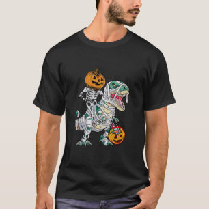 Camiseta Skeleton Riding Mummy Dinosaur T Rex Halloween Div