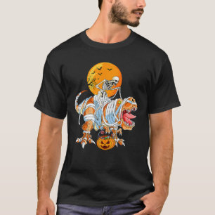 Camiseta Skeleton Riding Mummy Dinosaur T Rex Halloween Div