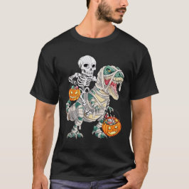 Camiseta Skeleton Riding Mummy Dinosaur T rex Halloween Div