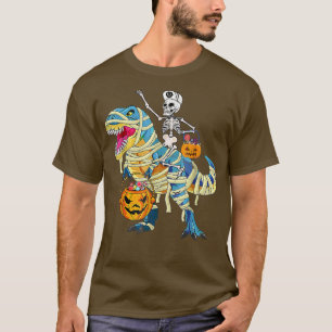 Camiseta Skeleton Riding Mummy Dinosaur T Rex Halloween Div