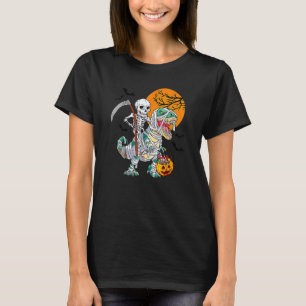 Camiseta Skeleton Riding Mummy Dinosaur T Rex Halloween Div
