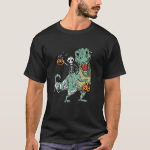 Camiseta Skeleton Riding Mummy Dinosaur T Rex Halloween Div