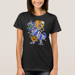 Camiseta Skeleton Riding Mummy Dinosaur T rex Halloween Div