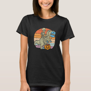 Camiseta Skeleton Riding Mummy Dinosaur T rex Halloween Div