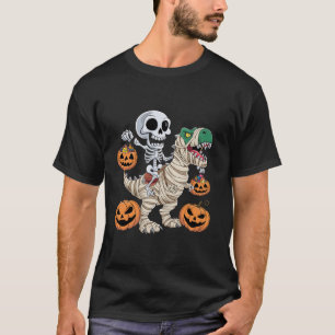 Camiseta Skeleton Riding Mummy Dinosaur T rex Halloween Div