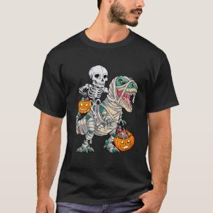 Camiseta Skeleton Riding Mummy Dinosaur T Rex Halloween Div