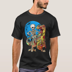 Camiseta Skeleton Riding Mummy Dinosaur T Rex Halloween Div