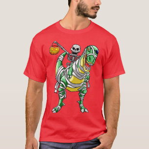 Camiseta Skeleton Riding Mummy Dinosaur T rex Halloween Div