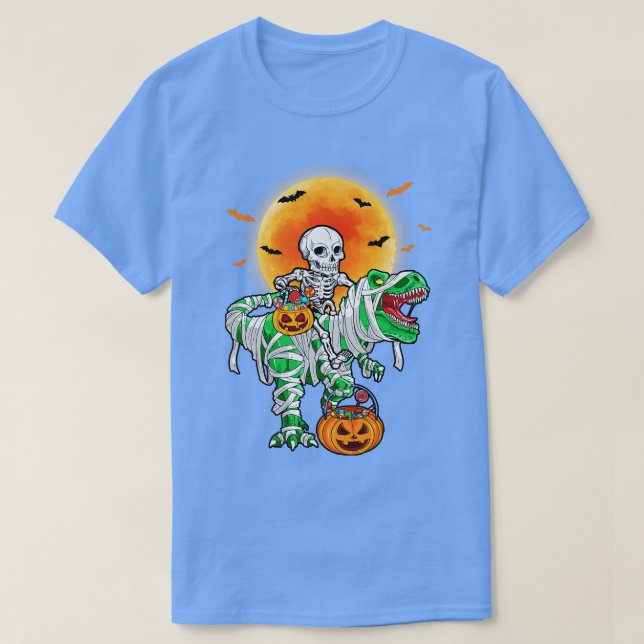 Camiseta Skeleton Riding Mummy Dinosaur T Rex Halloween Div (Diseño del anverso)